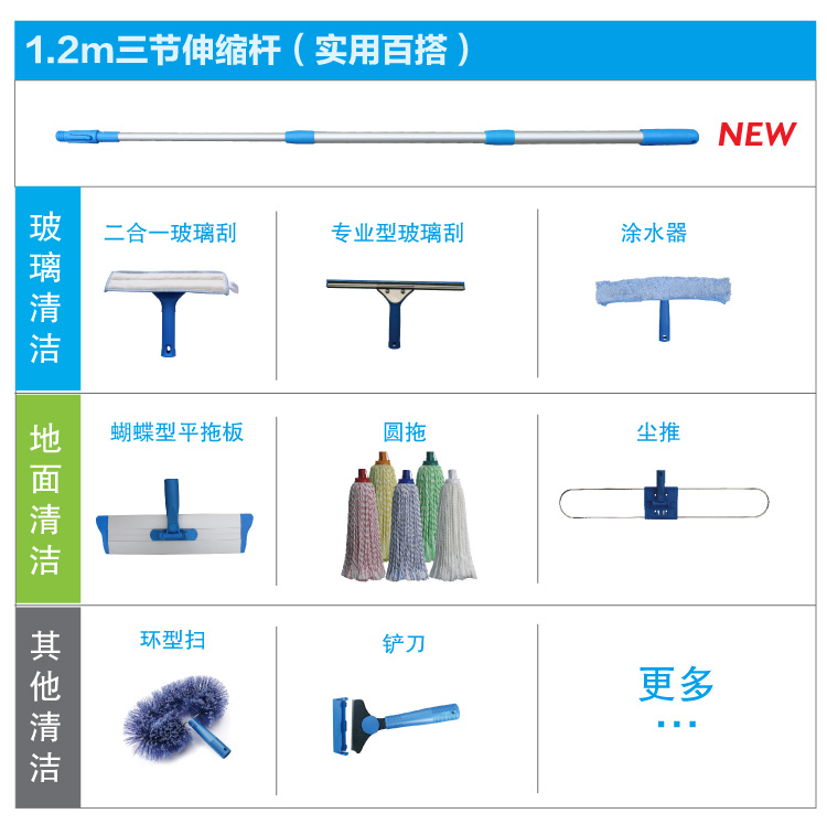 藍色123cm光身不包膜兩節快速鎖伸縮桿 帶快接桿頭 TLP 2123B